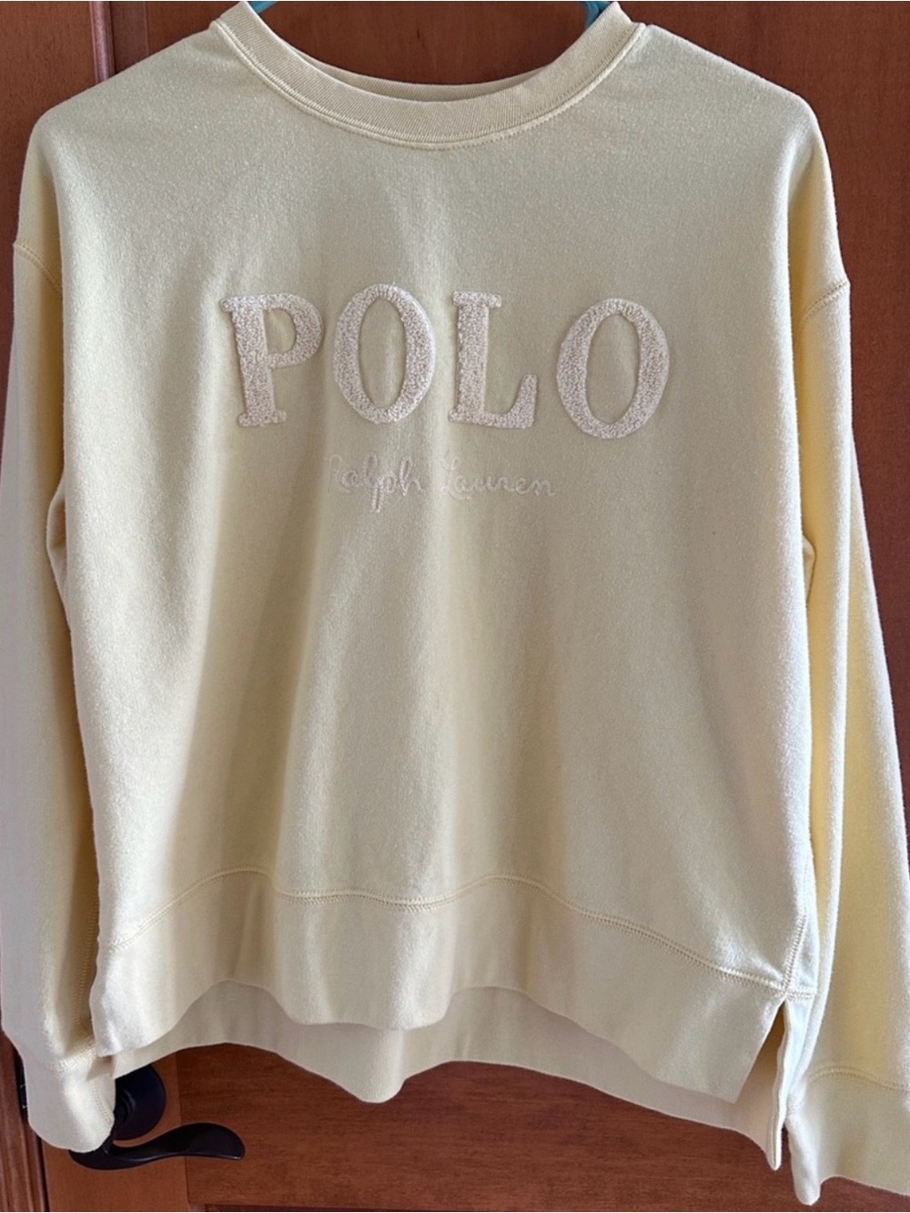 Polo Ralph Lauren Pastel Yellow Embossed Raised Spellout Sweatshirt Medium M 🐎